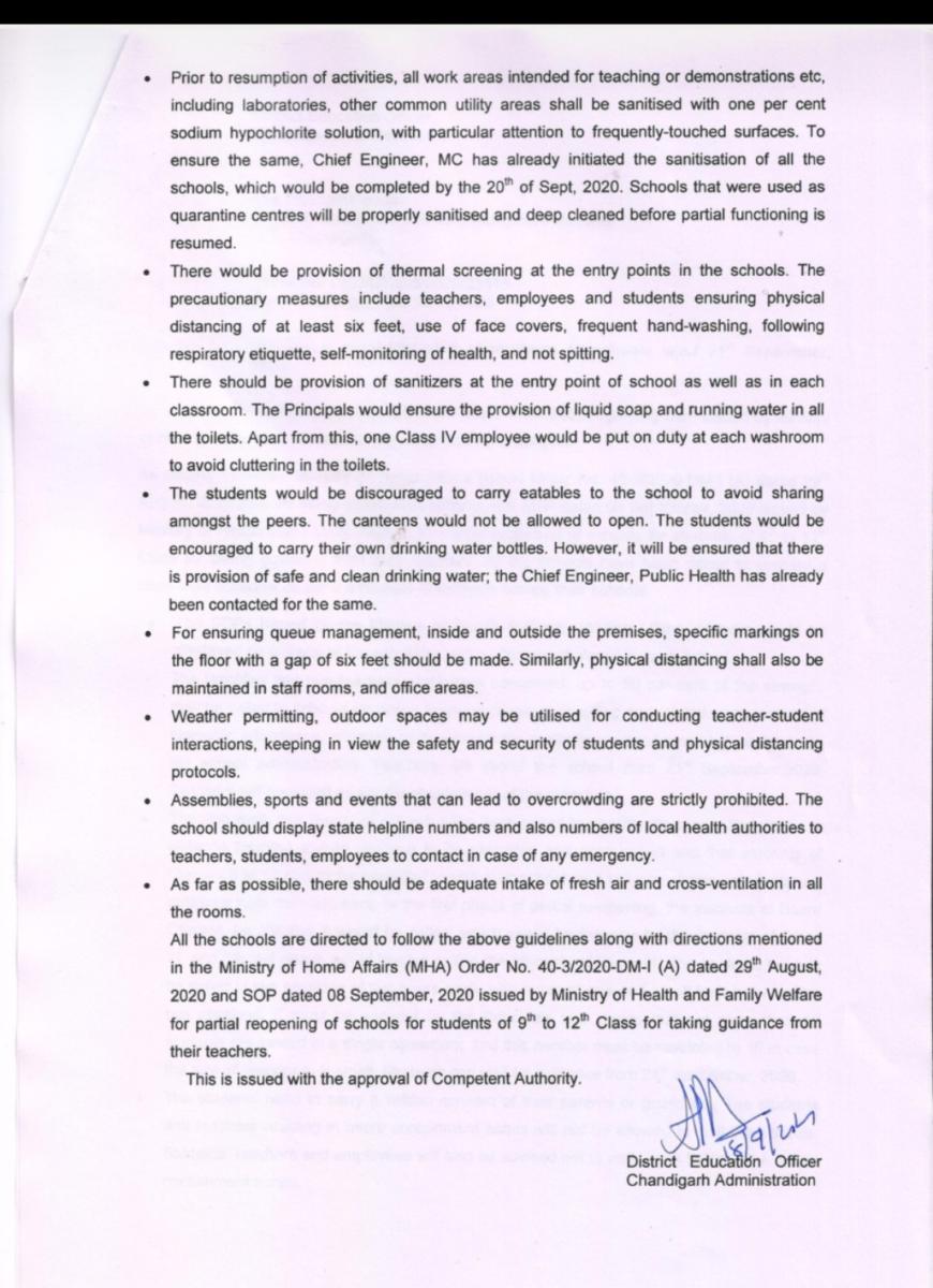 Guidelines regarding the visit of students to schools w.e.f 21″ September